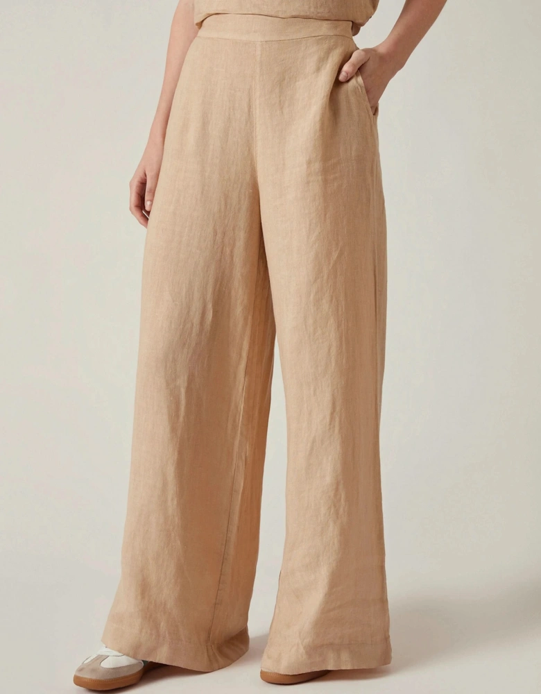 Sand Linen Wide-Leg Trousers