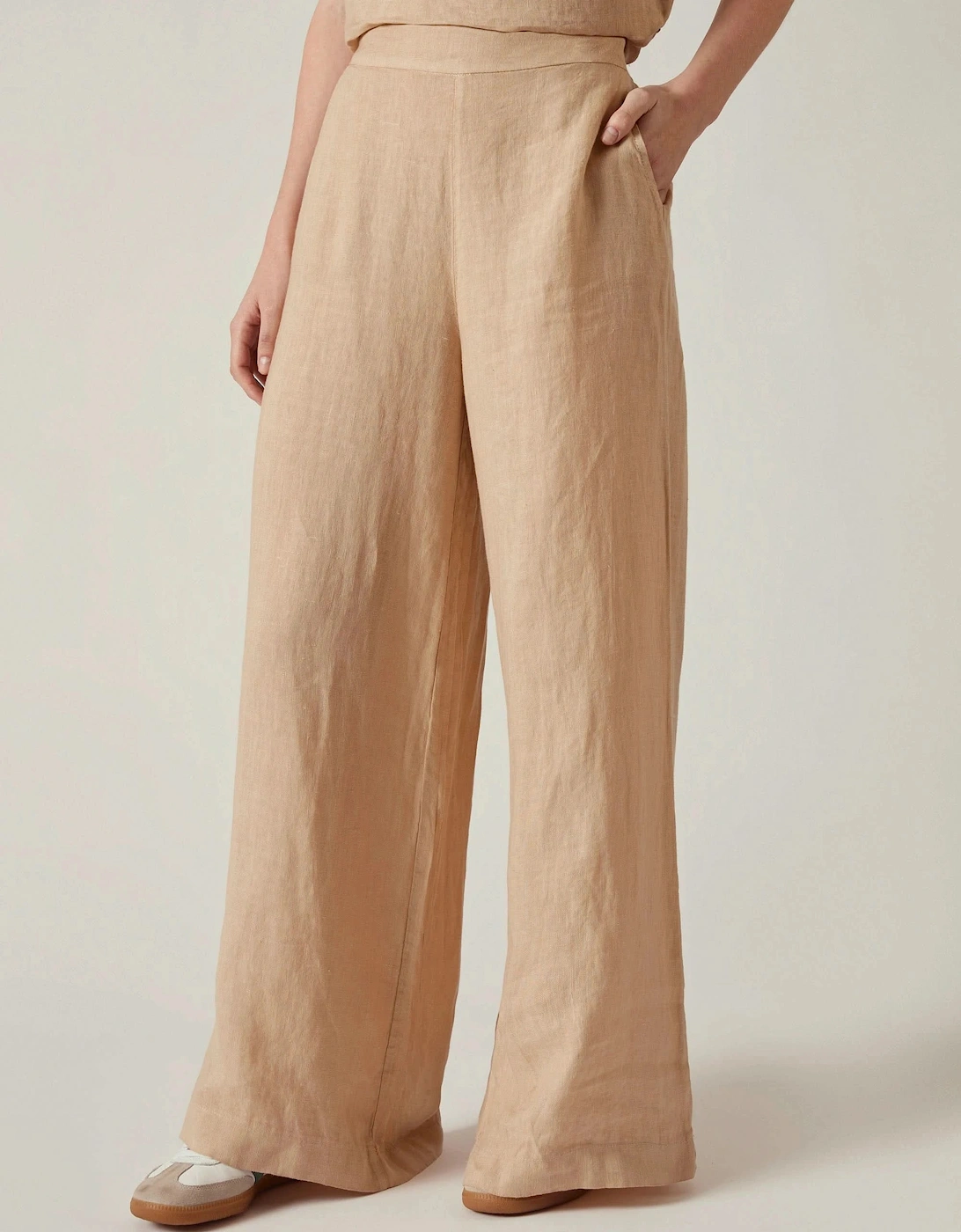Sand Linen Wide-Leg Trousers