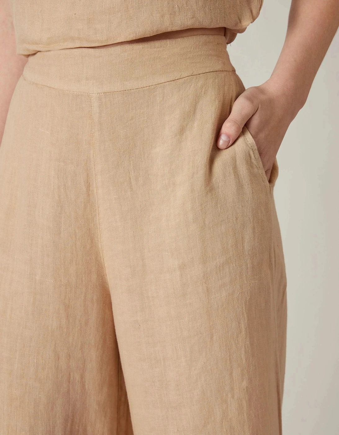 Sand Linen Wide-Leg Trousers