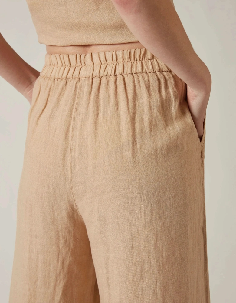 Sand Linen Wide-Leg Trousers