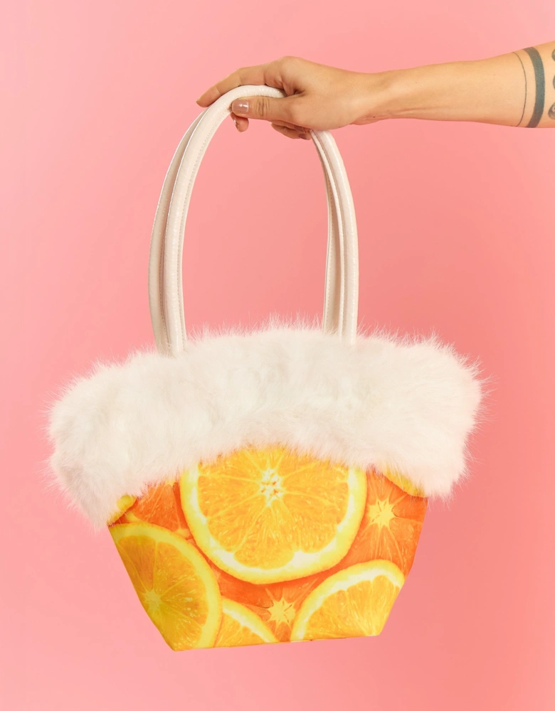 Orange Bamboo Faux Fur Bag