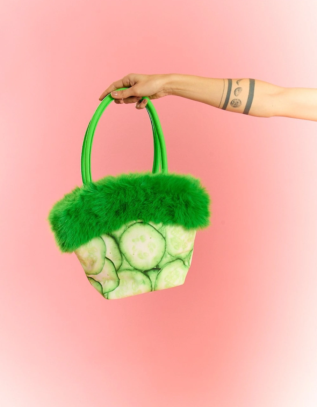 Cucumber Bamboo Faux Fur Bag