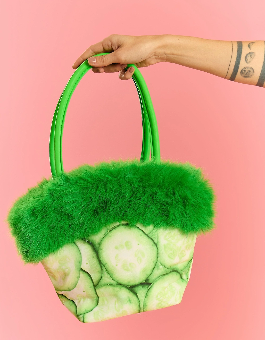 Cucumber Bamboo Faux Fur Bag