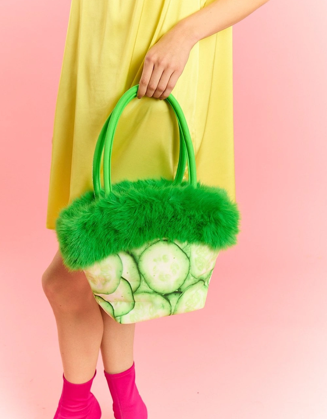 Cucumber Bamboo Faux Fur Bag
