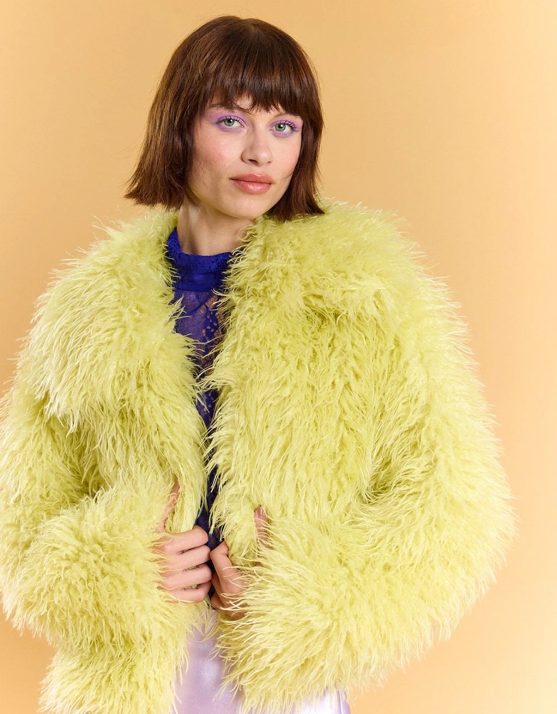 Yellow Bamboo Lyocell Knitted Vegan Faux Shearling Jacket