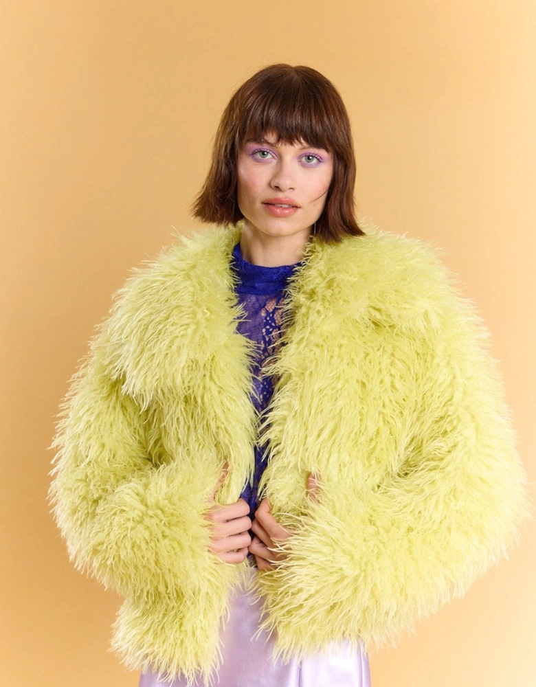 Yellow Bamboo Lyocell Knitted Vegan Faux Shearling Jacket