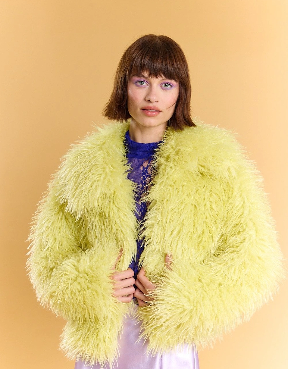Yellow Bamboo Lyocell Knitted Vegan Faux Shearling Jacket