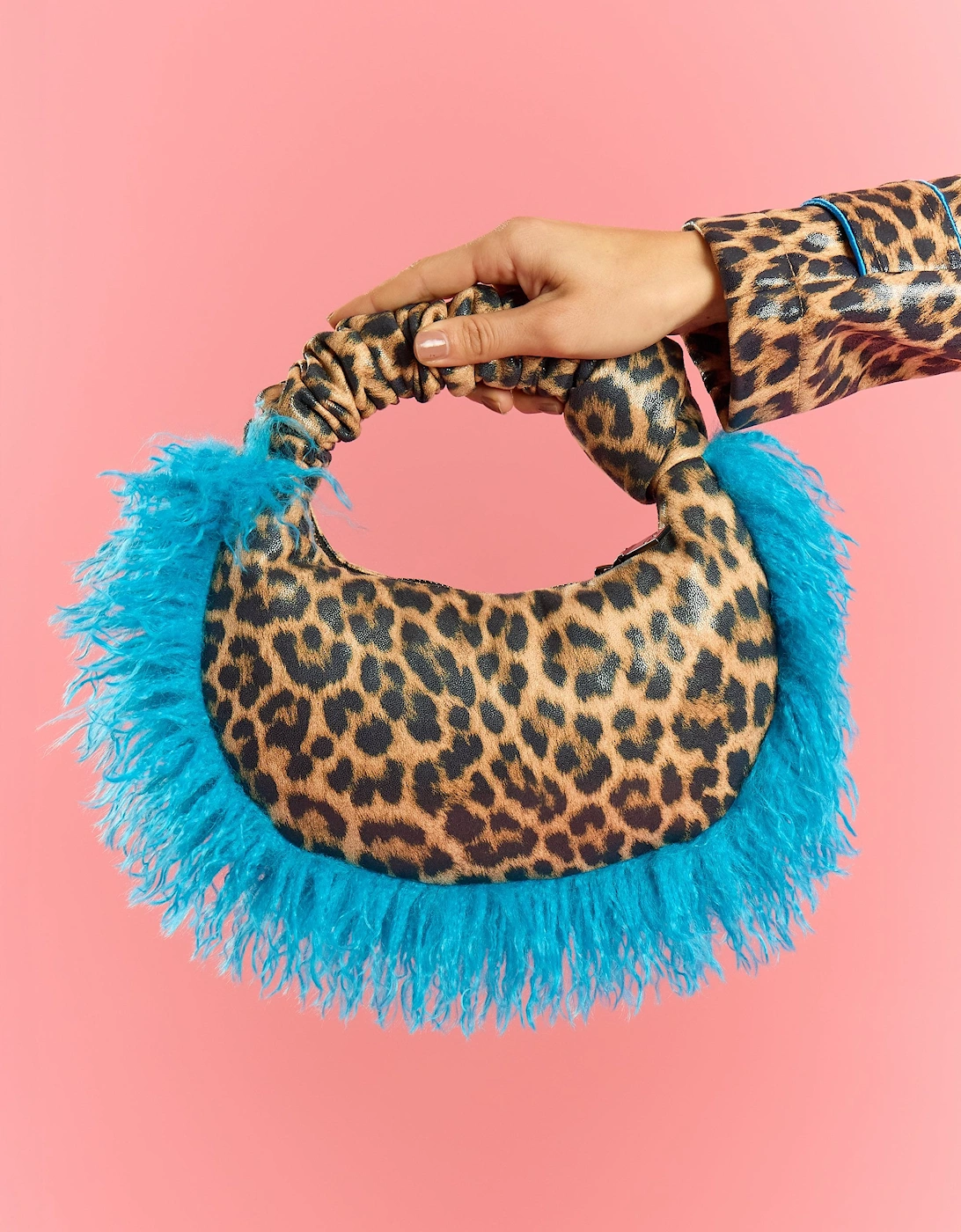 Animal Print Eco Leather Bamboo Faux Fur Tote Bag