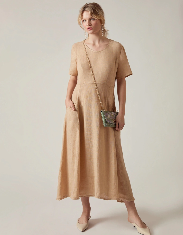 Sand Linen Midi Dress
