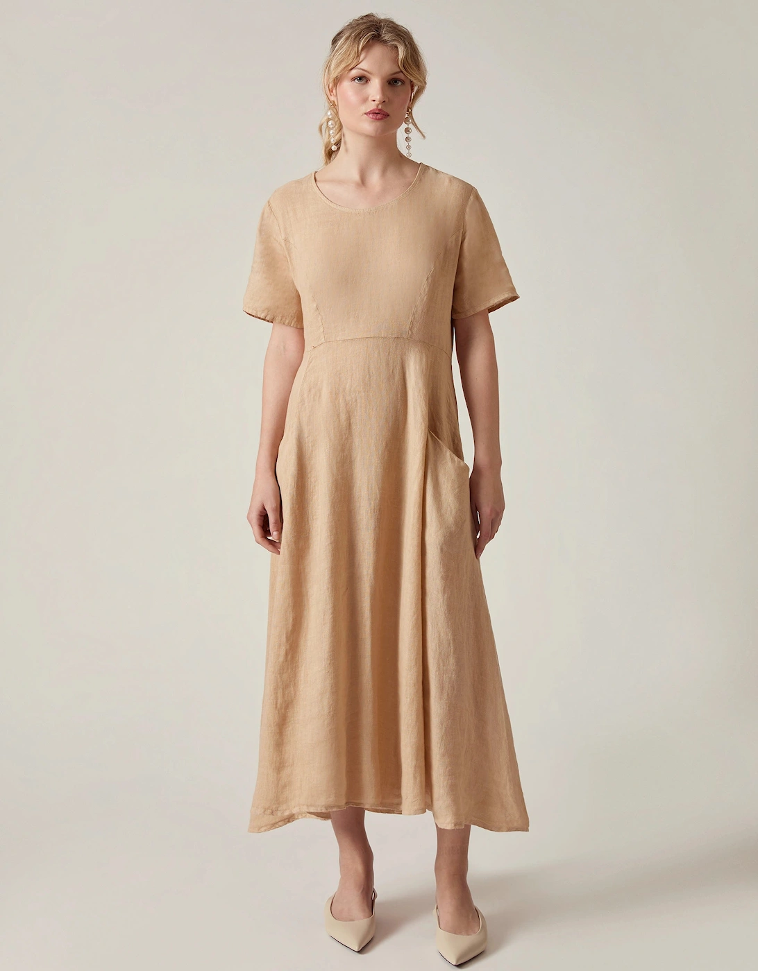 Sand Linen Midi Dress