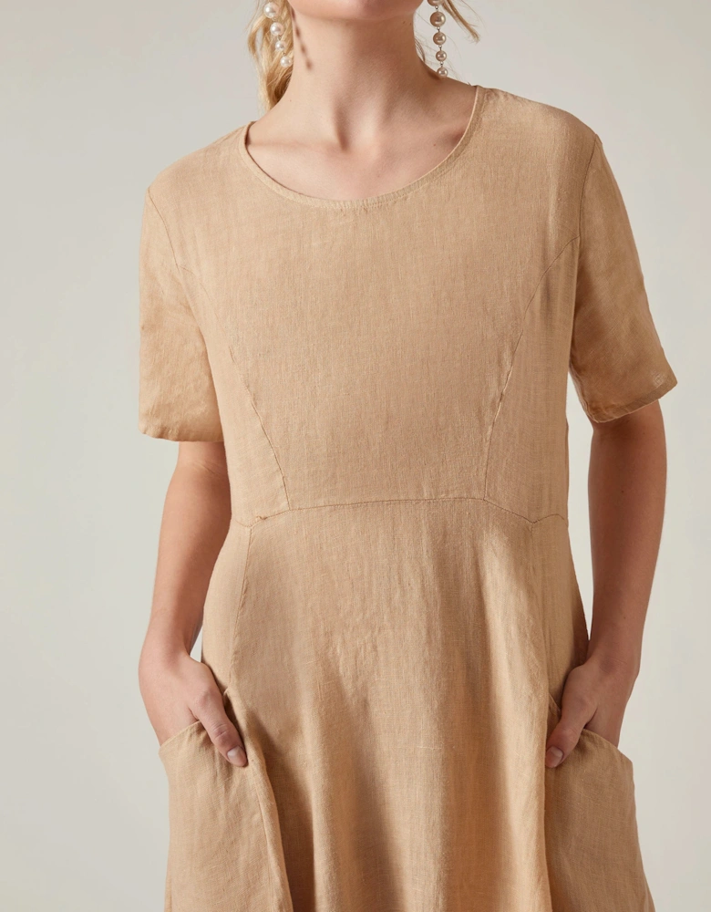 Sand Linen Midi Dress