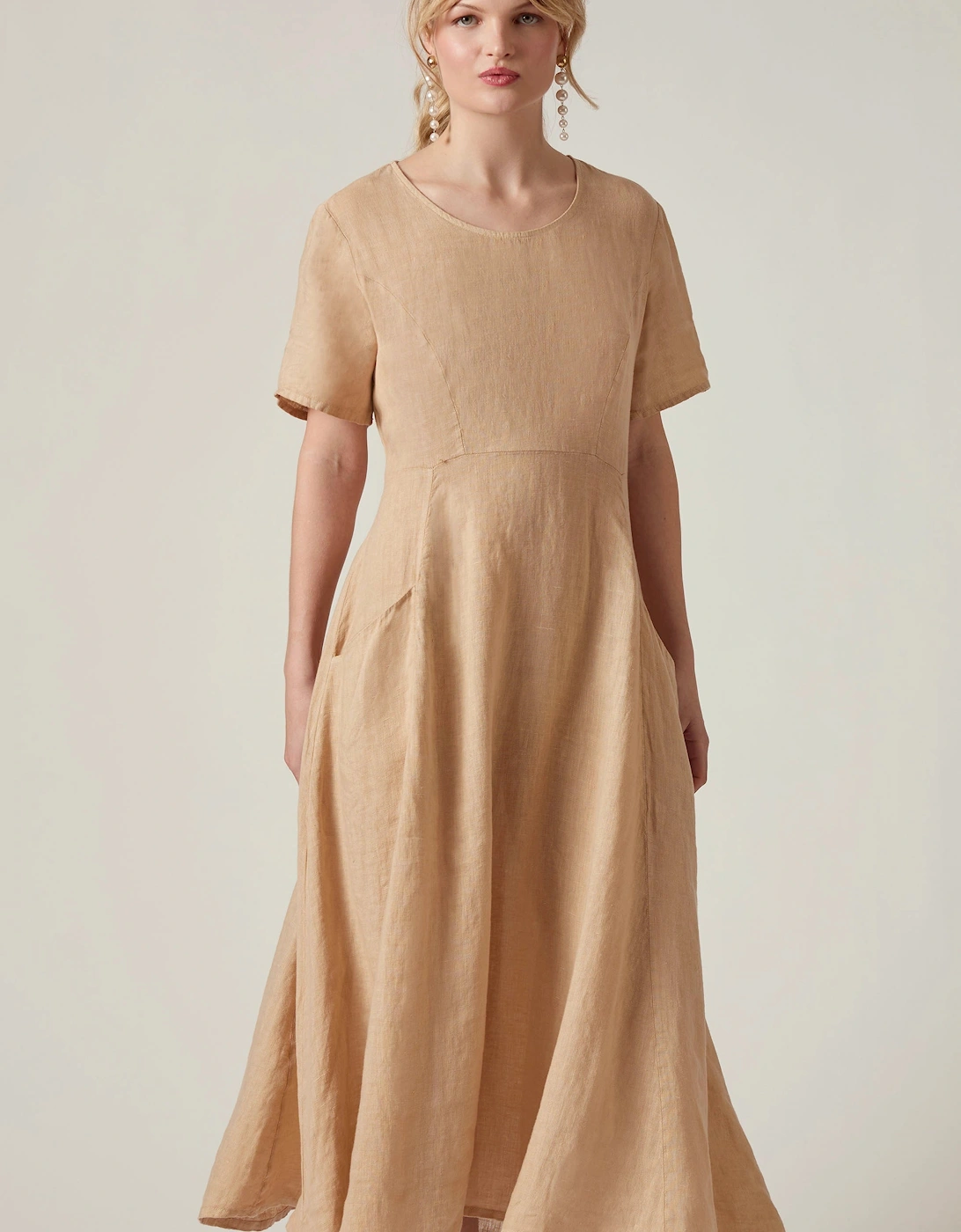 Sand Linen Midi Dress