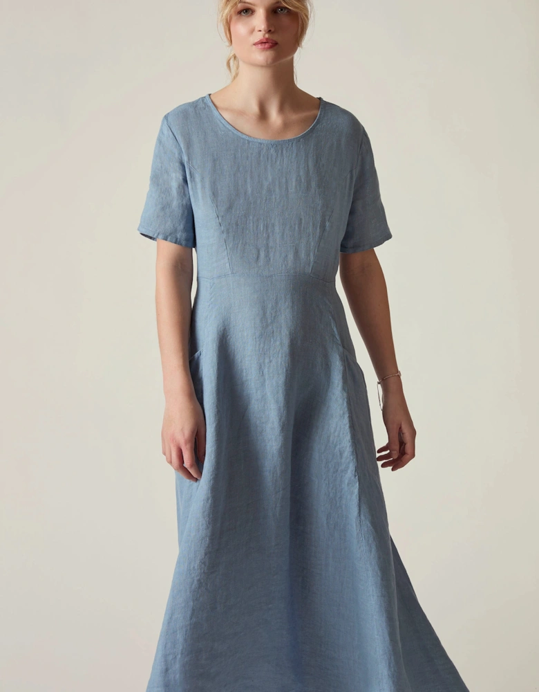 Denim Blue Linen Midi Dress