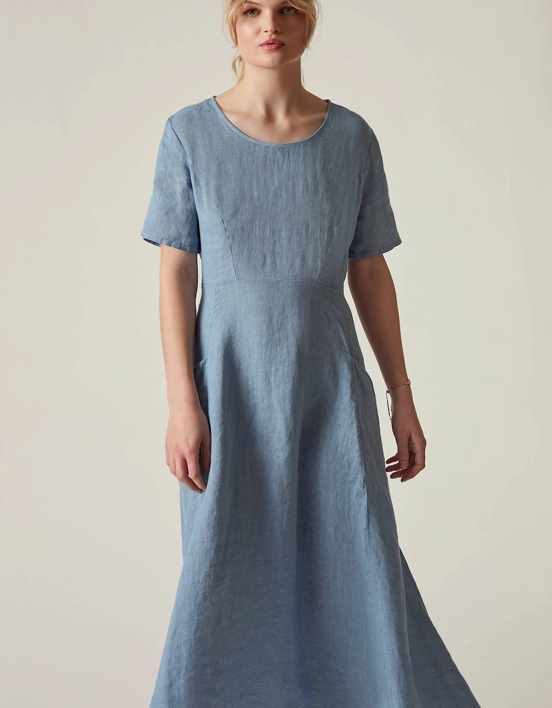 Denim Blue Linen Midi Dress
