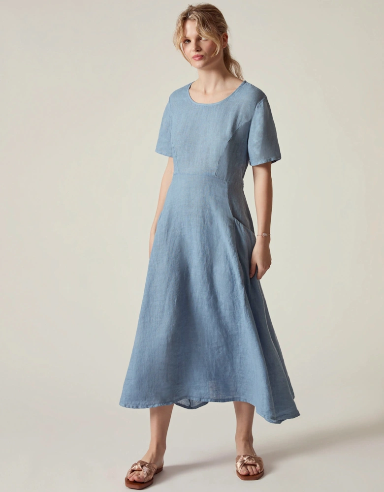 Denim Blue Linen Midi Dress