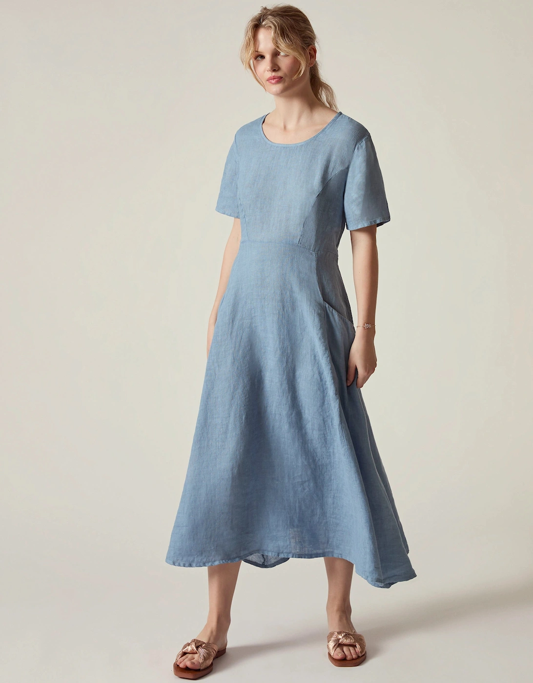 Denim Blue Linen Midi Dress