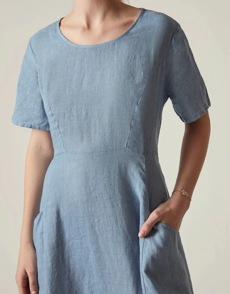 Denim Blue Linen Midi Dress