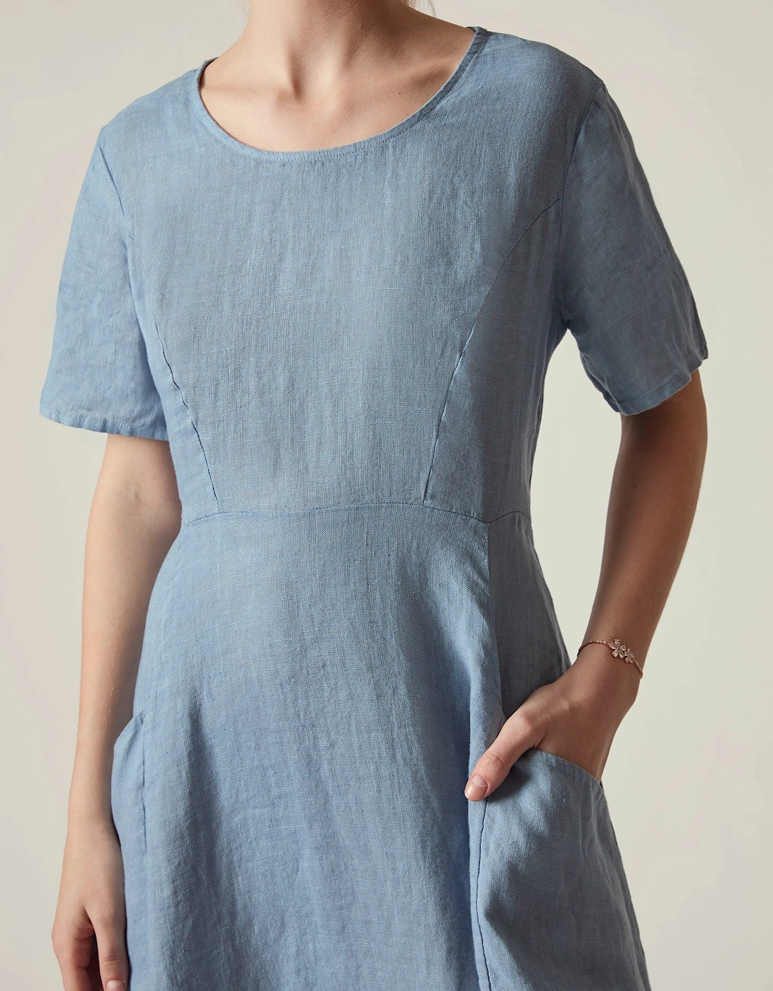 Denim Blue Linen Midi Dress