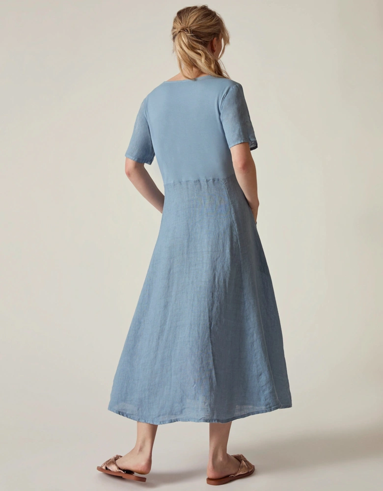 Denim Blue Linen Midi Dress