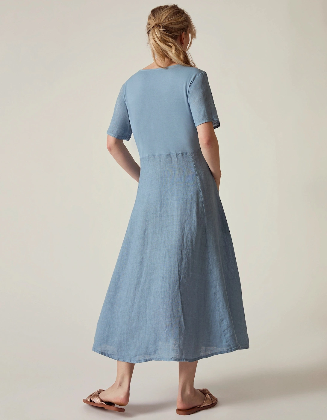 Denim Blue Linen Midi Dress