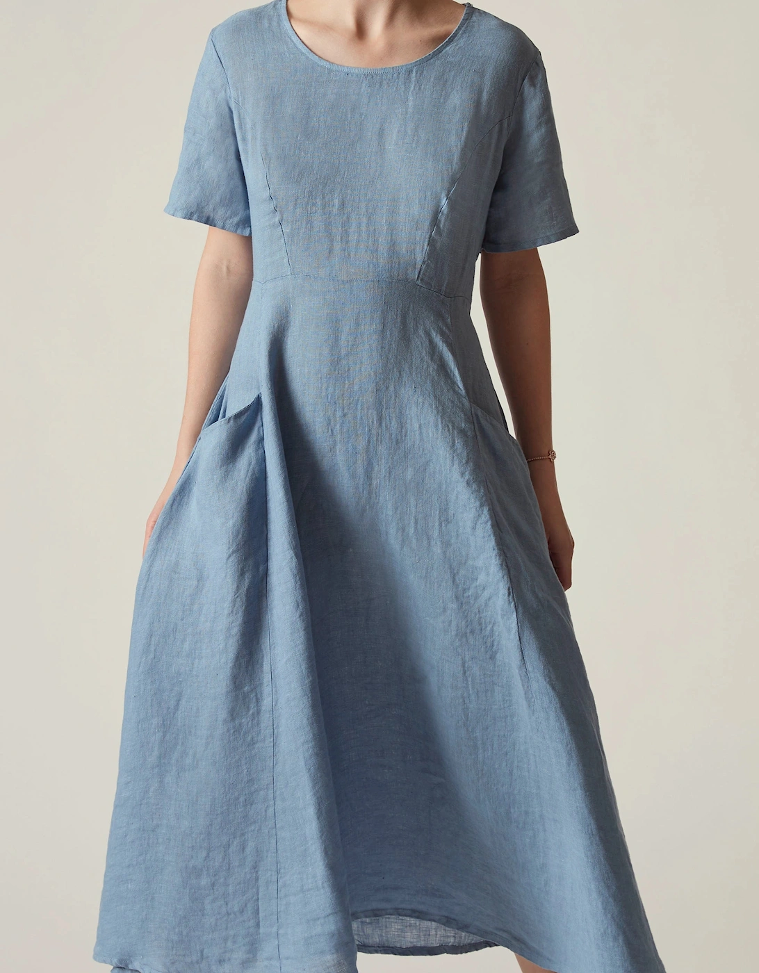 Denim Blue Linen Midi Dress