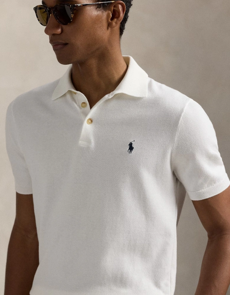 Polo Ralph Lauren Cotton Polo Collar Sweater 005 Deckwash White W/Navy