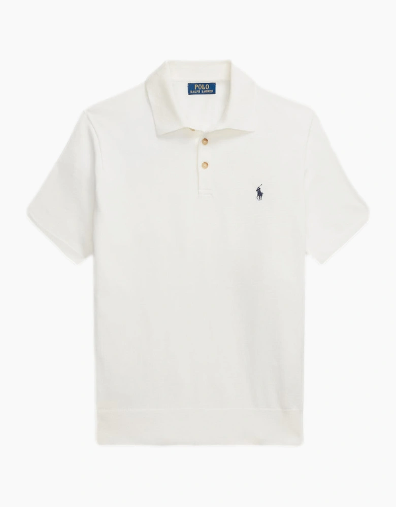 Polo Ralph Lauren Cotton Polo Collar Sweater 005 Deckwash White W/Navy