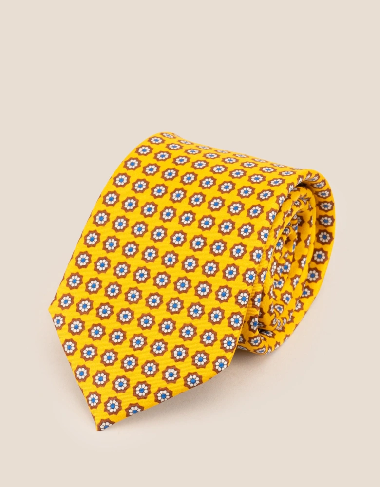 Yellow Floral Print Silk Tie