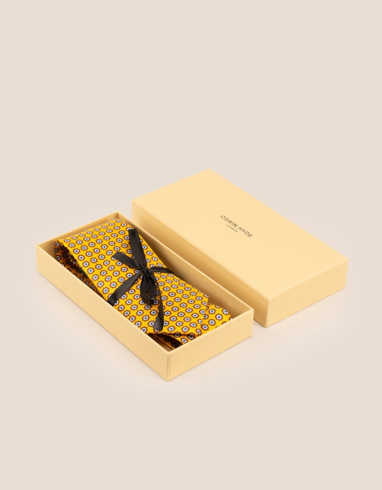 Yellow Floral Print Silk Tie