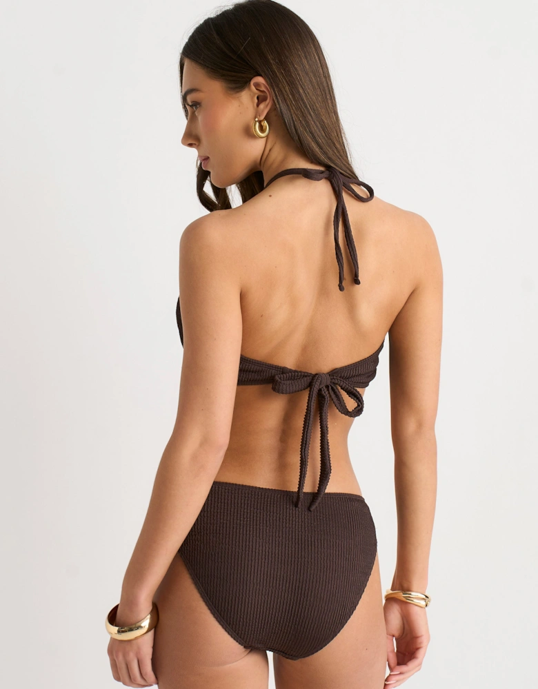 Chocolate Textured V Bar Halter Neck Bikini Top
