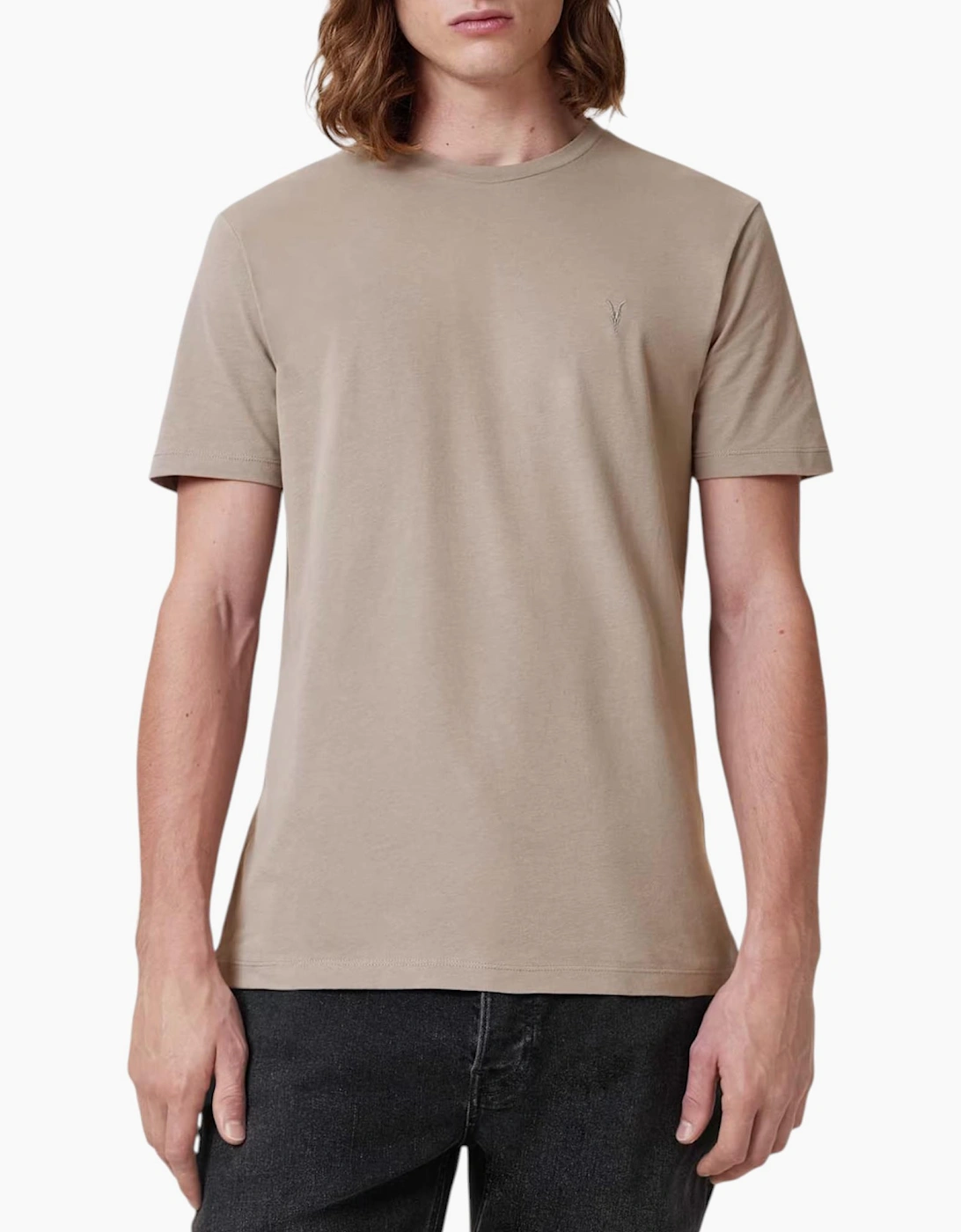 AllSaints Men's AllSaints Mens T Shirts Lycra Stretch Cotton Crew Neck Short Sleeve Summer Tee - Tan