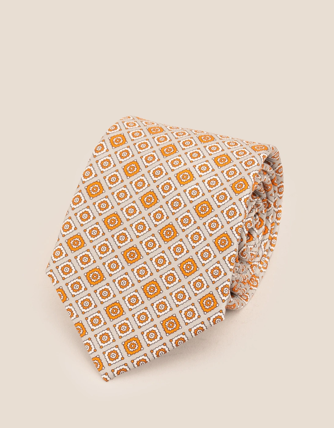 Orange Motif Print Silk Tie