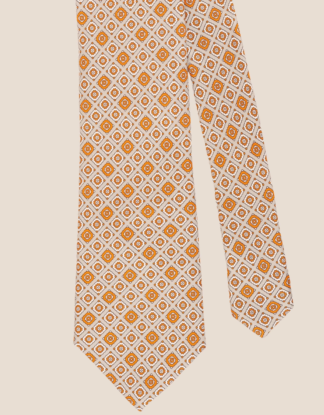 Orange Motif Print Silk Tie
