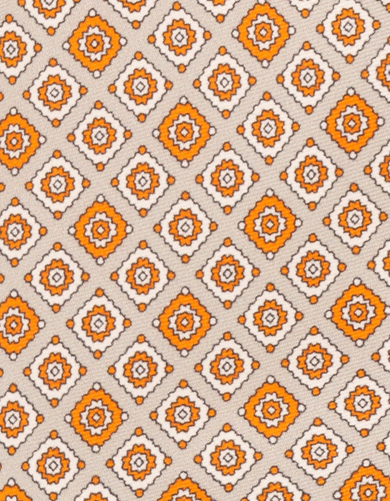 Orange Motif Print Silk Tie