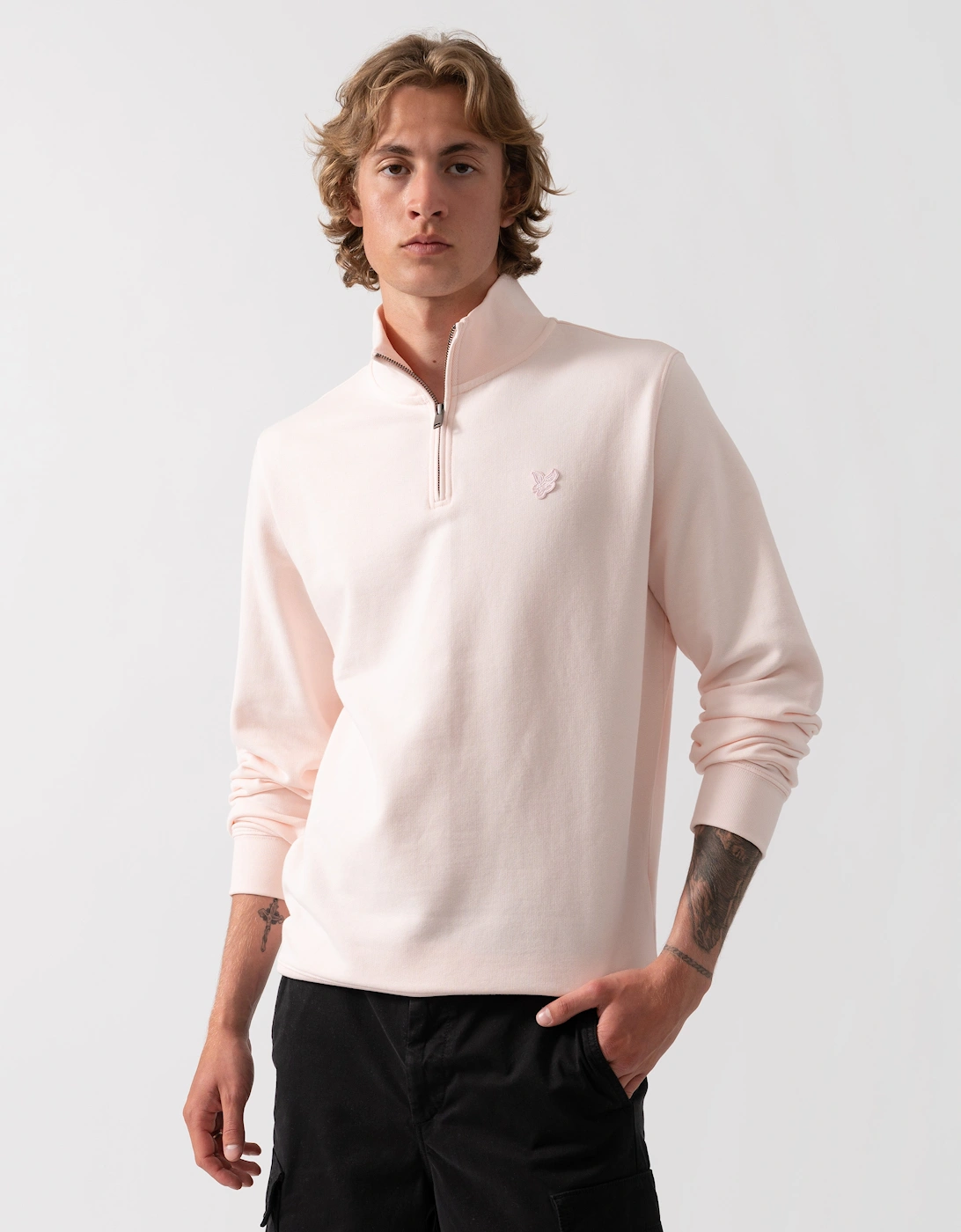 Lyle & Scott Superfine Mens Quarter Zip Sweatshirt - W488 Light Pink, 5 of 4