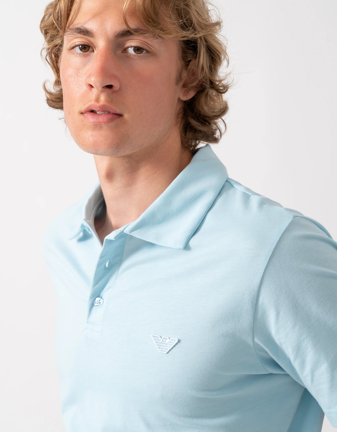 Emporio Armani Mens Beach Polo with Eagle Logo - Sky