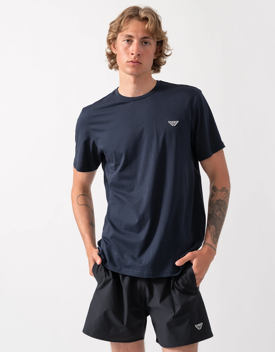 Emporio Armani Men's Navy Beach T-Shirt With Eagle Logo - Armani Blue  42 Xl