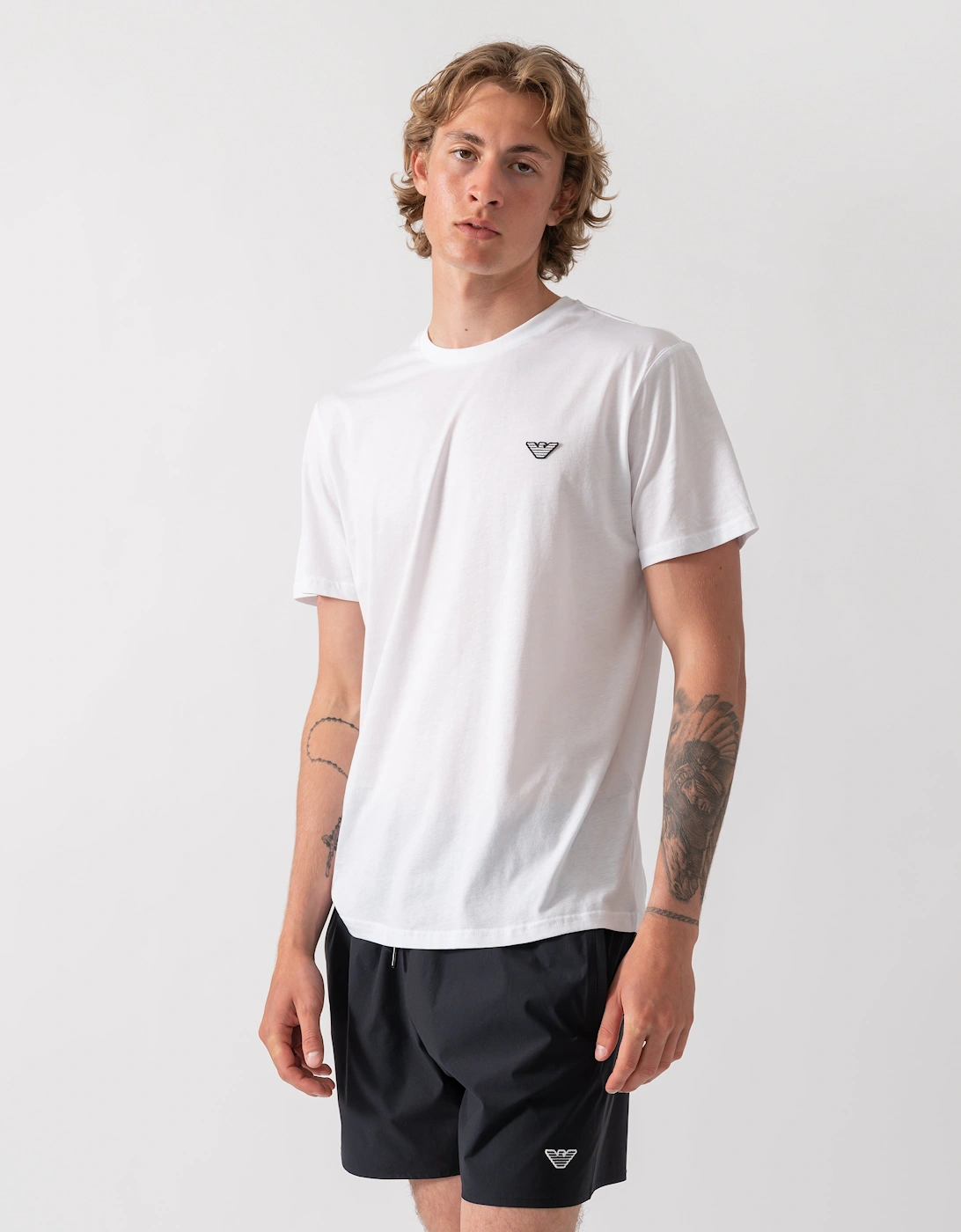 Emporio Armani Mens Beach T-Shirt with Eagle Logo - White