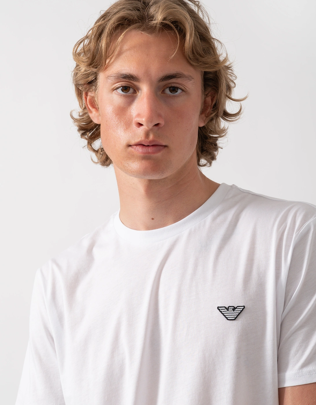 Emporio Armani Mens Beach T-Shirt with Eagle Logo - White