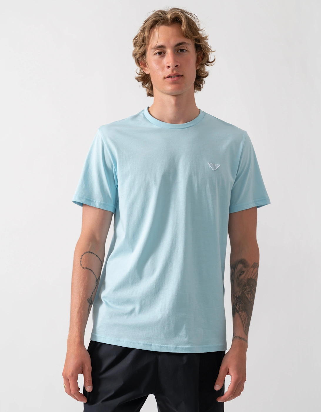 Emporio Armani Men's Blue Beach T-Shirt With Eagle Logo - Sky  42 Xl