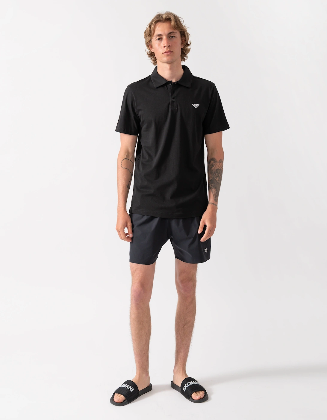 Emporio Armani Mens Beach Polo with Eagle Logo - Black