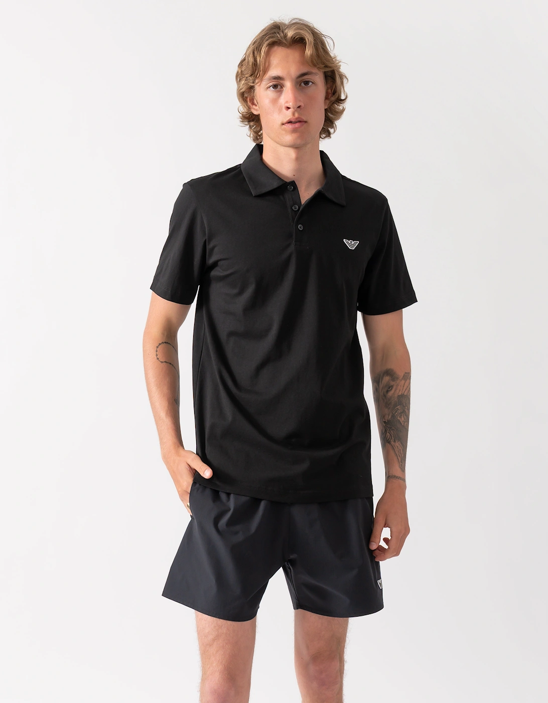Emporio Armani Mens Beach Polo with Eagle Logo - Black, 5 of 4