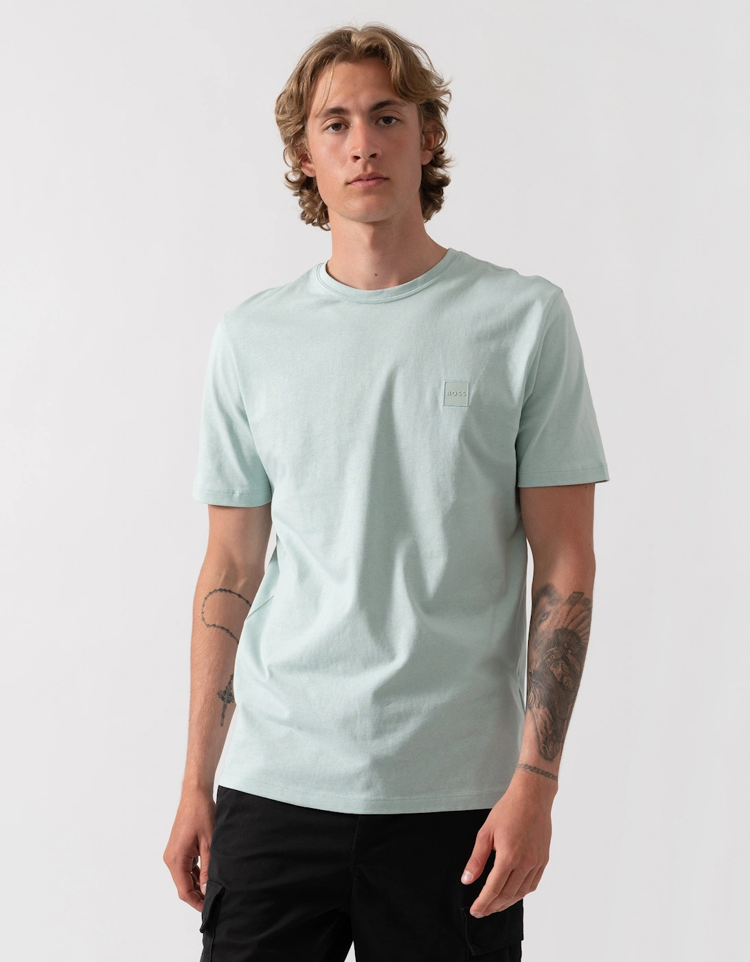 BOSS Orange Tales Mens Cotton-Jersey T-shirt With Logo Patch - Turquoise/Aqua 446, 5 of 4