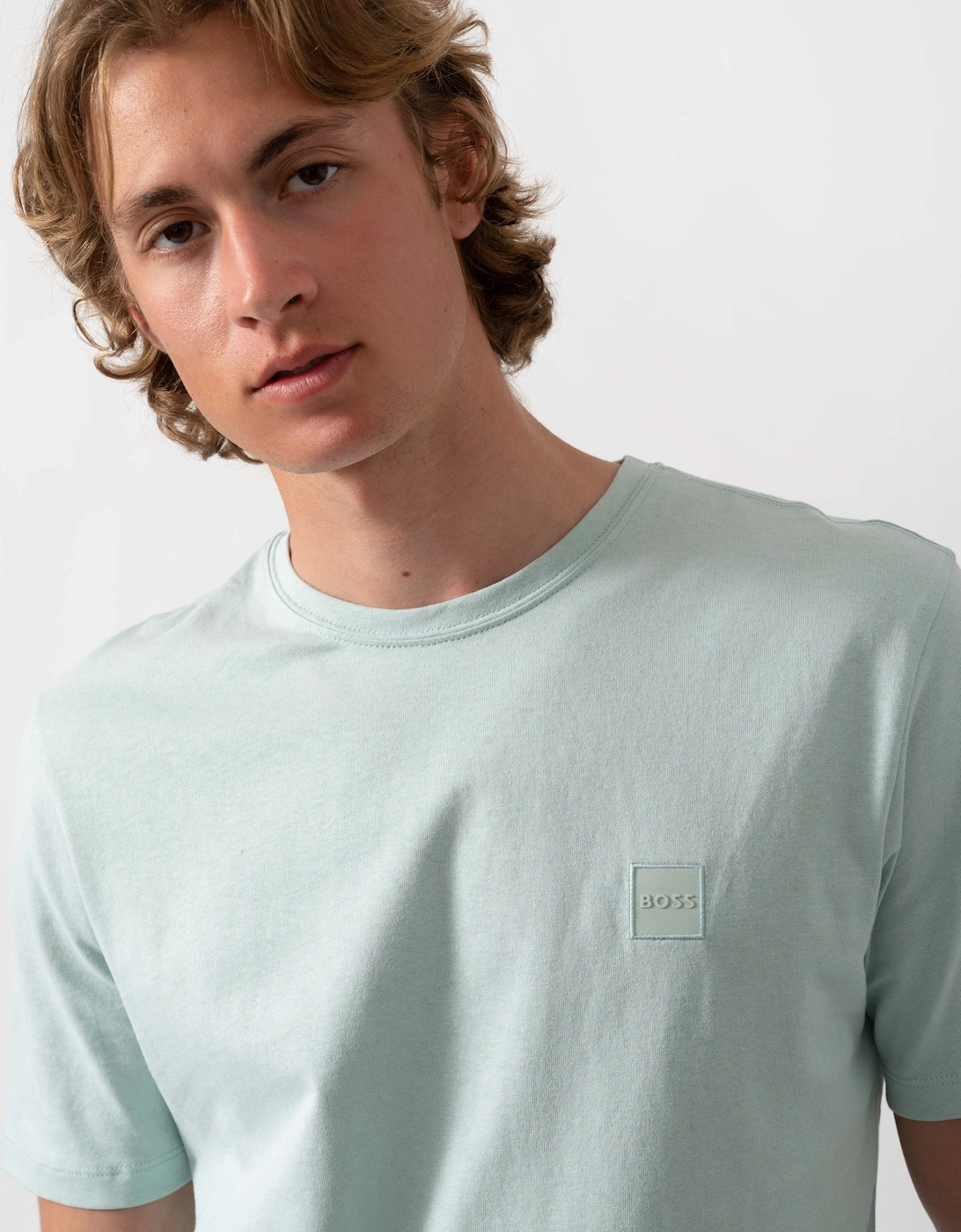 BOSS Orange Tales Mens Cotton-Jersey T-shirt With Logo Patch - Turquoise/Aqua 446