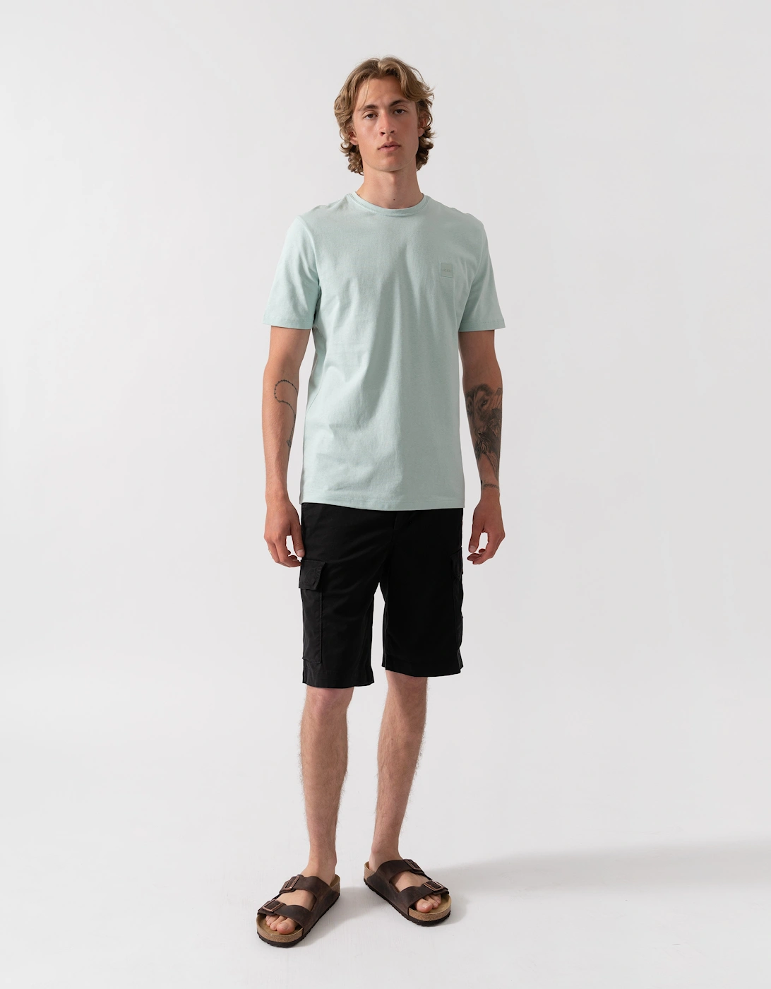 BOSS Orange Tales Mens Cotton-Jersey T-shirt With Logo Patch - Turquoise/Aqua 446