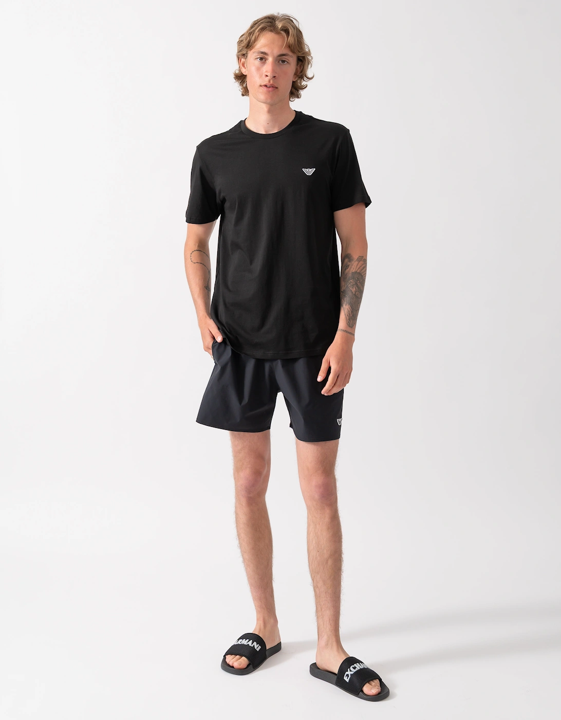 Emporio Armani Mens Beach T-Shirt with Eagle Logo - Black