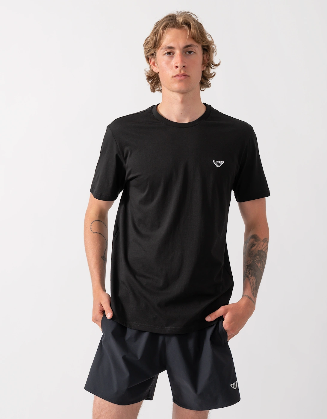 Emporio Armani Mens Beach T-Shirt with Eagle Logo - Black