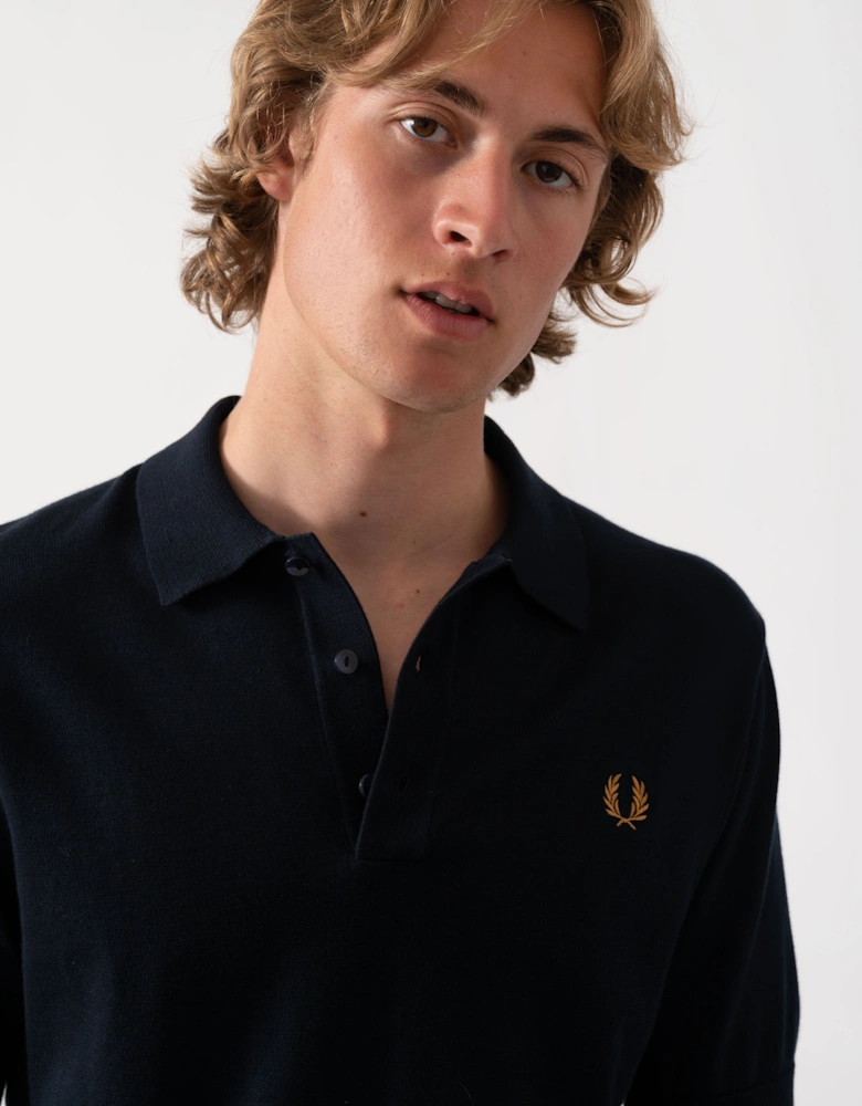 Fred Perry Mens Cotton Knitted Shirt - Navy 608