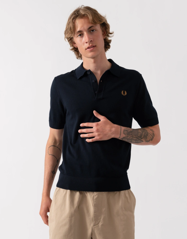 Fred Perry Mens Cotton Knitted Shirt - Navy 608