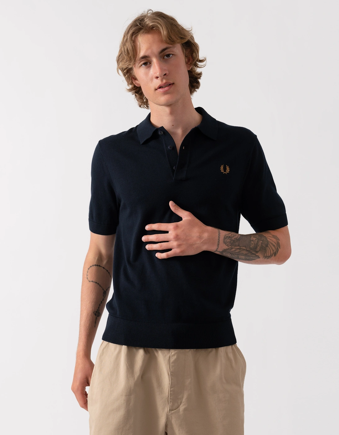 Fred Perry Mens Cotton Knitted Shirt - Navy 608